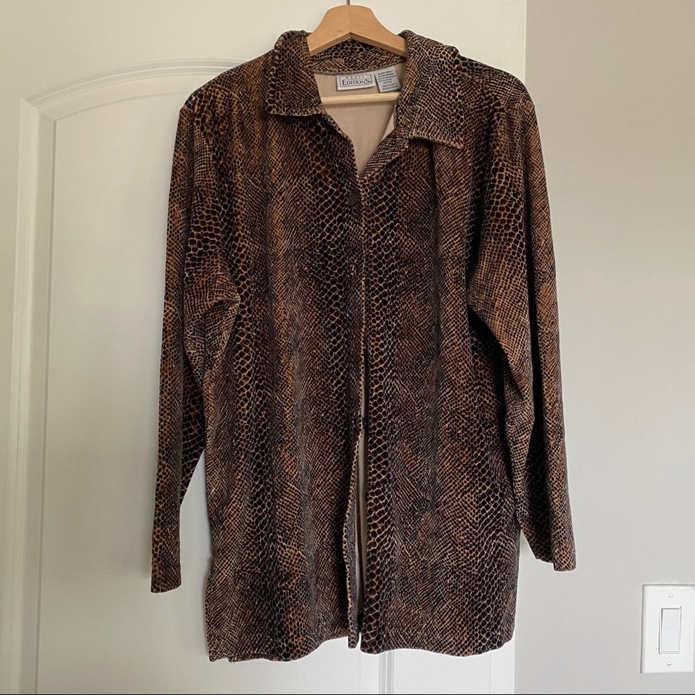 Vintage Velour Snakeskin Print Button-Up